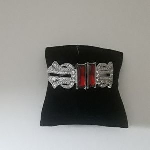 Beautiful Silvertone Bracelet  Garnet & Rhinestone